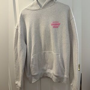 White Fox Gray Hoodie with Pink Logo